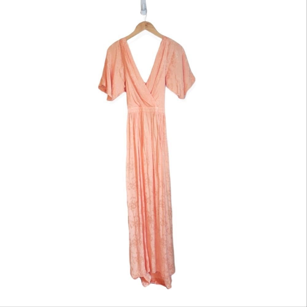 ASOS Peach Butterfly Sleeve Maxi Dress Tie Back Size 6